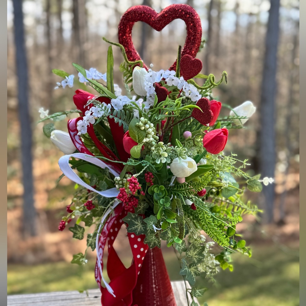 Red and White Real Touch Tulip Floral Arrangement - Picture 3 of 10